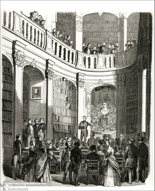 Goethefeier im großen Saal der Großherzoglichen Bibliothek in Weimar (spätere Anna Amalia Bibliothek) (28. August 1849) 
